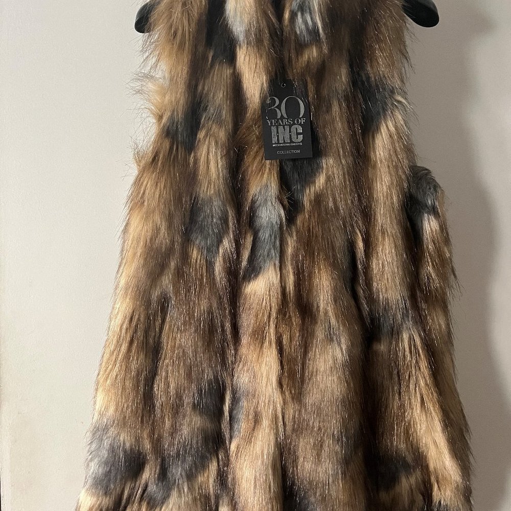 INC Faux Fur vest lined with knit/sweater back (new with tags) Size S
